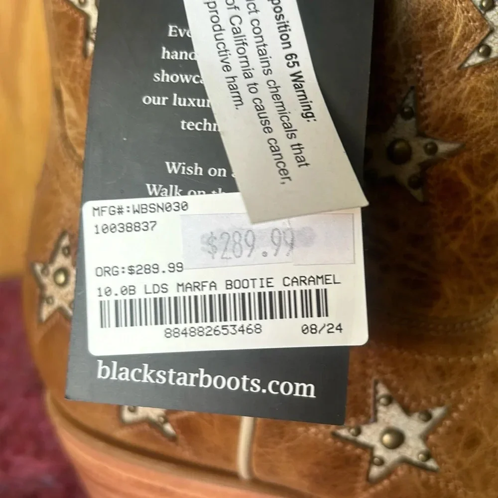 NEW Black Star Western Boots Womens Marfa Star Inlay Caramel  Sz 10B - Picture 6 of 9